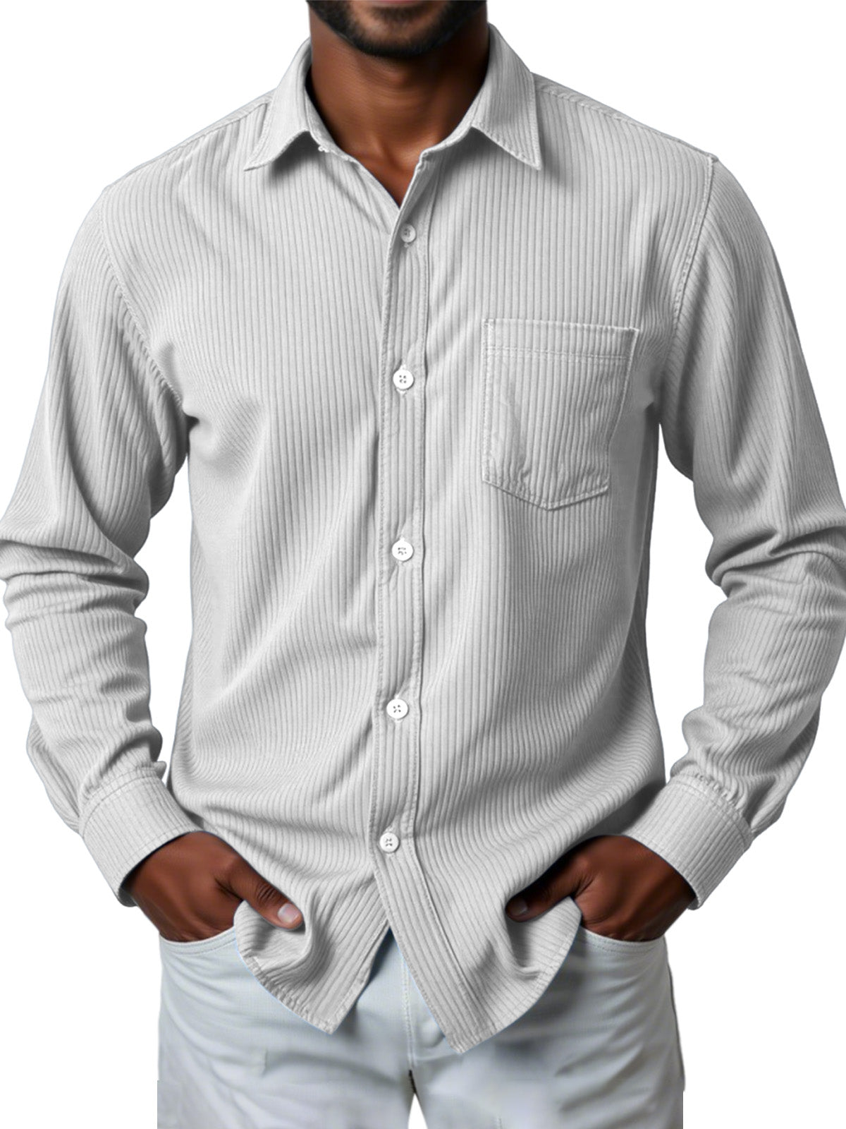 Men's Casual Solid Color Pit Striped Long-sleeved Shirt