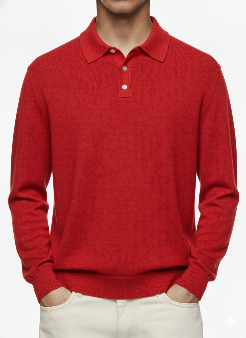 Men's Casual Button Long Sleeve Cashmere Polo Sweater